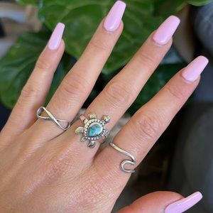 Turtle Simulated Turquoise .925 Sterling Silver Ring Size 7